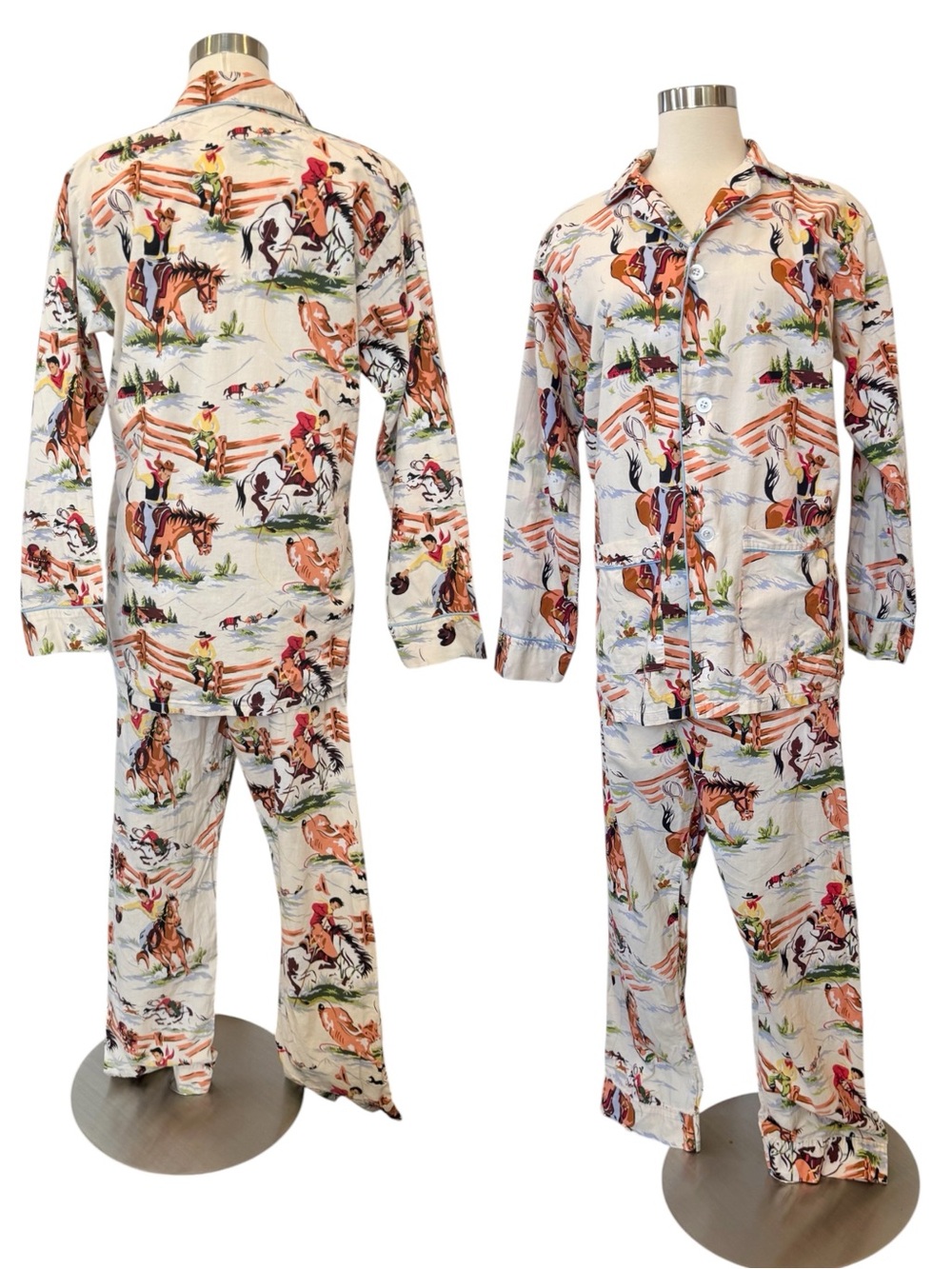 Vintage Nick & Nora Shadow Boxer 100% Cotton USA RARE Cowboy Print Pajama Set